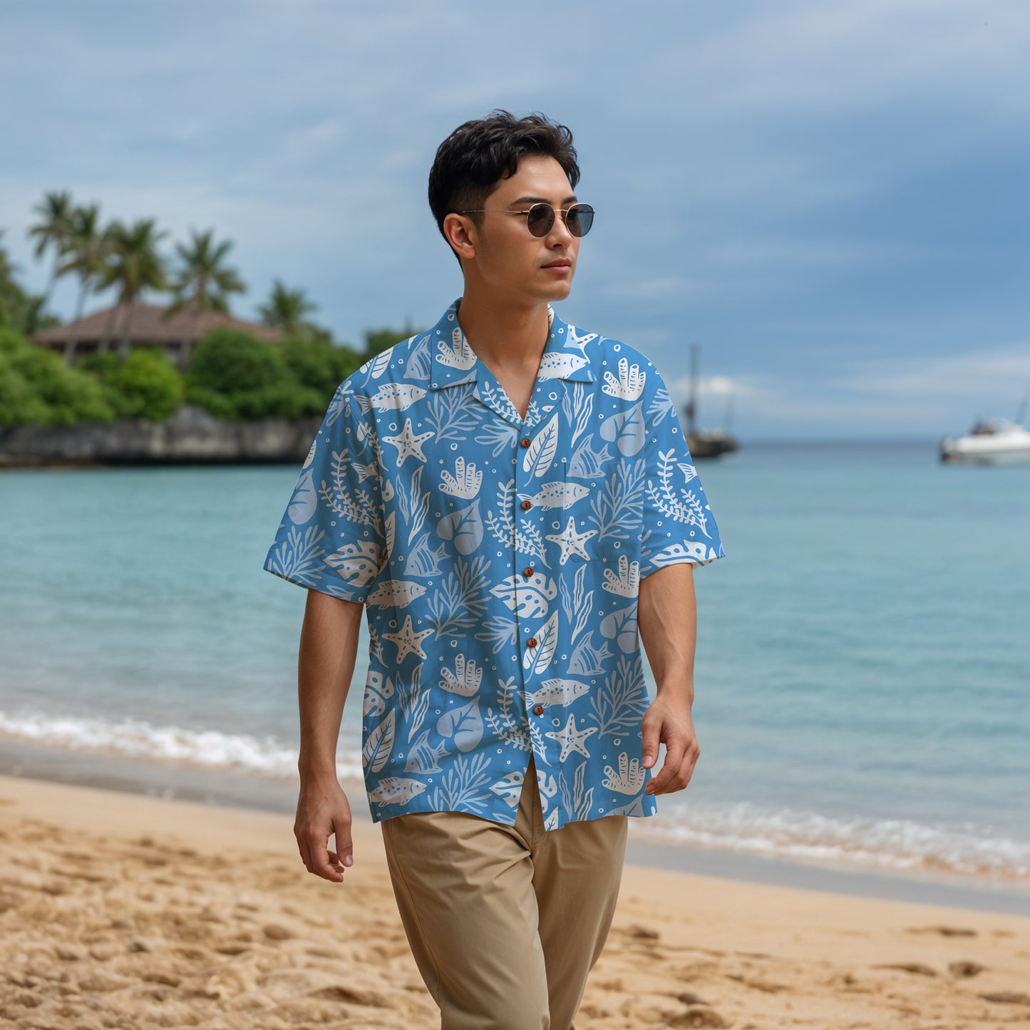 "Marine Marvels" Hawaiian Shirt - 100% Cotton