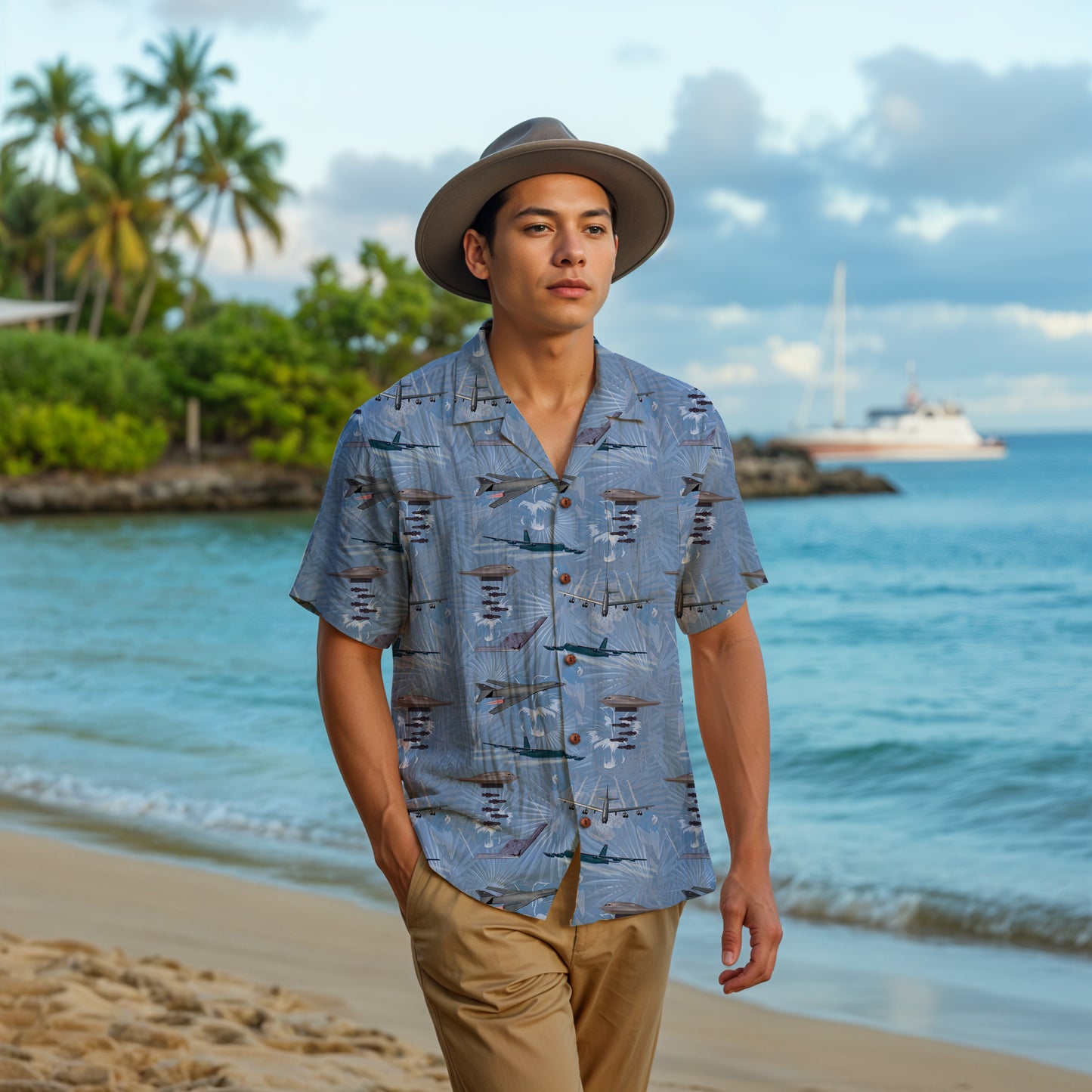 "USAF Bombers" Tribute Hawaiian Shirt, Blue 100% Cotton!