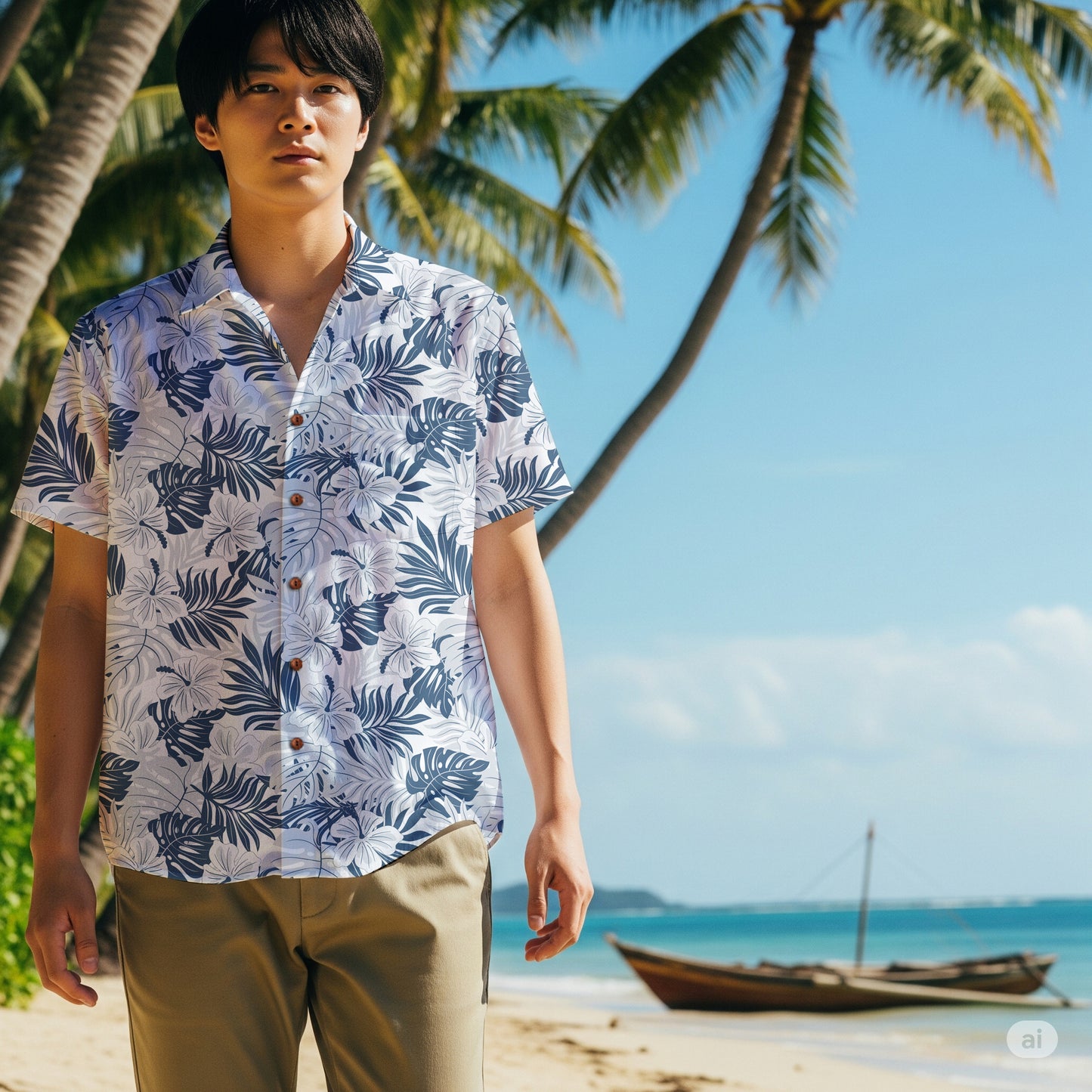 "Noir Tides" Hawaiian Shirt -  100%  Cotton