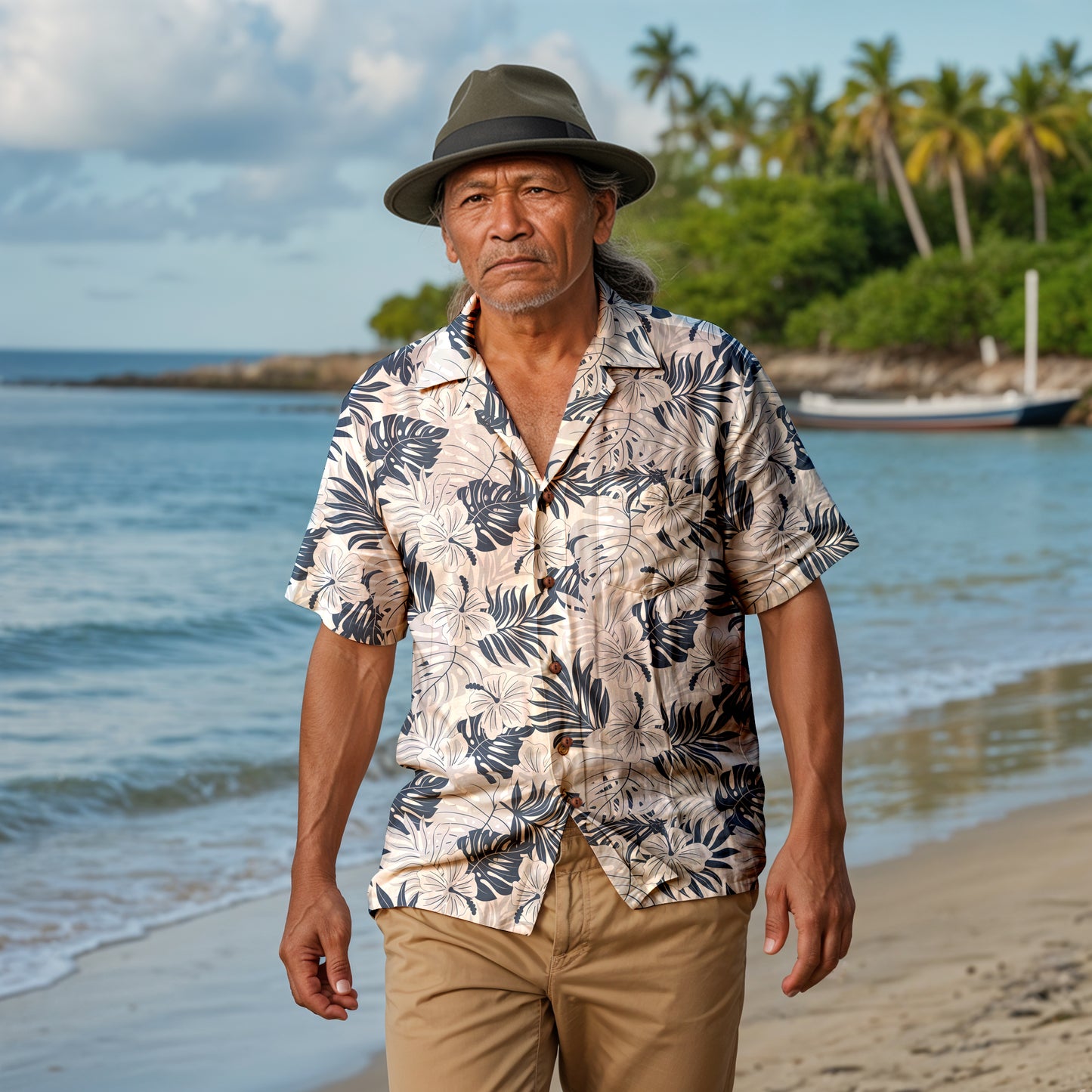 "Noir Tides" Hawaiian Shirt -  100%  Cotton