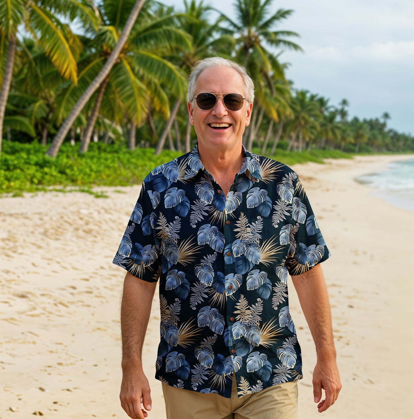 "Paradise Palms at Midnight"  Hawaiian Shirt - 100% Cotton