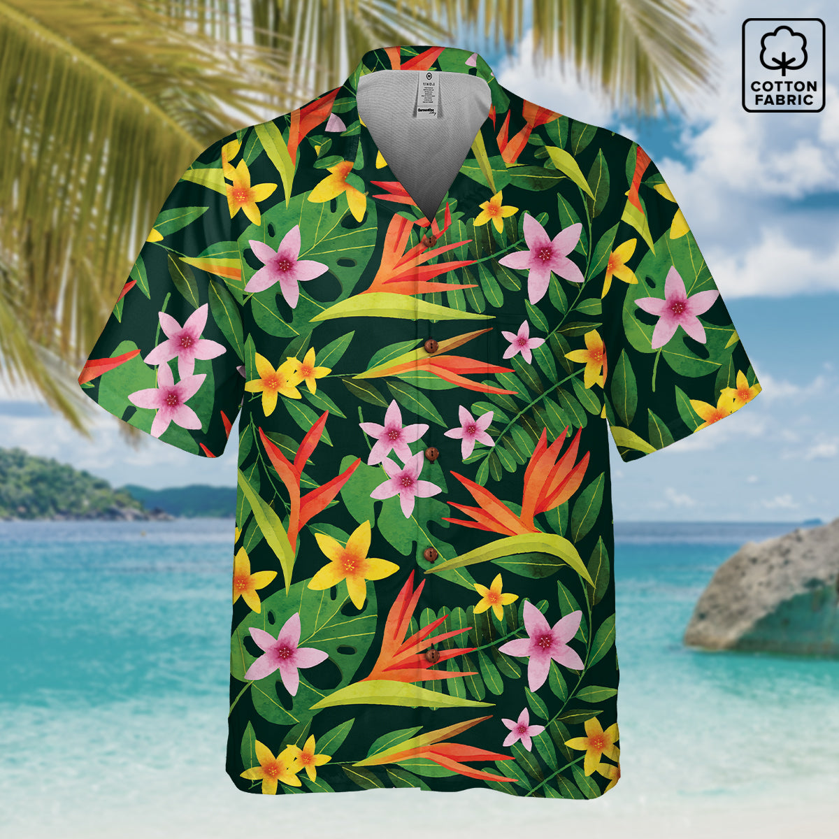 "Paradise Plumes" Hawaiian Shirt - 100% Cotton