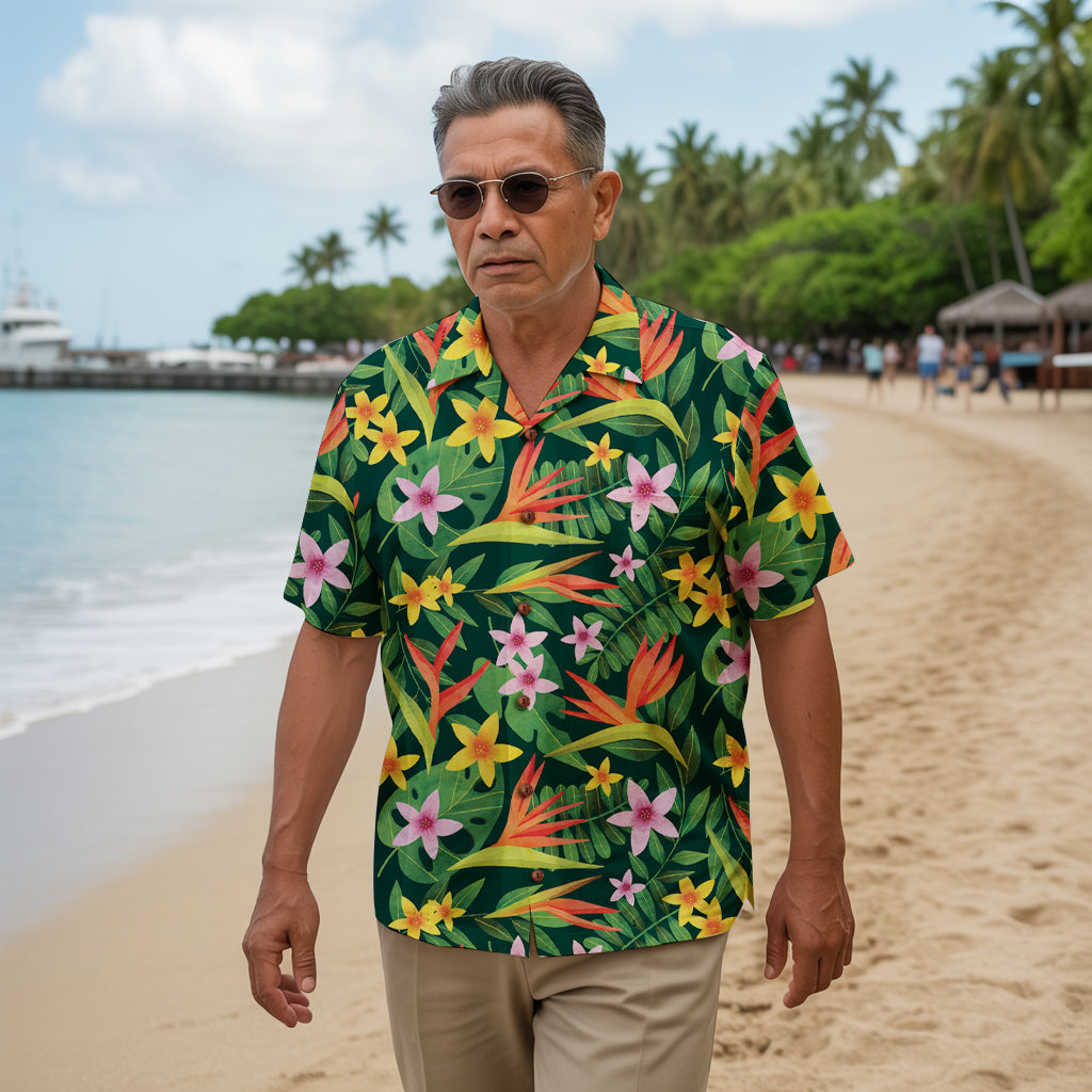"Paradise Plumes" Hawaiian Shirt - 100% Cotton