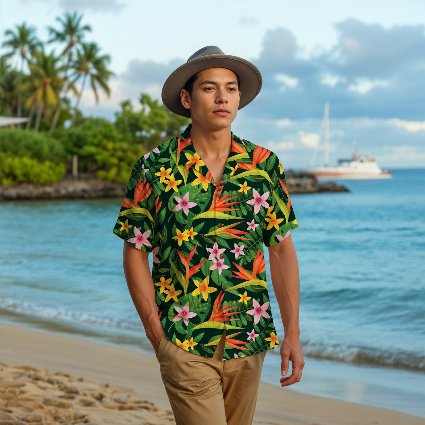 "Paradise Plumes" Hawaiian Shirt - 100% Cotton
