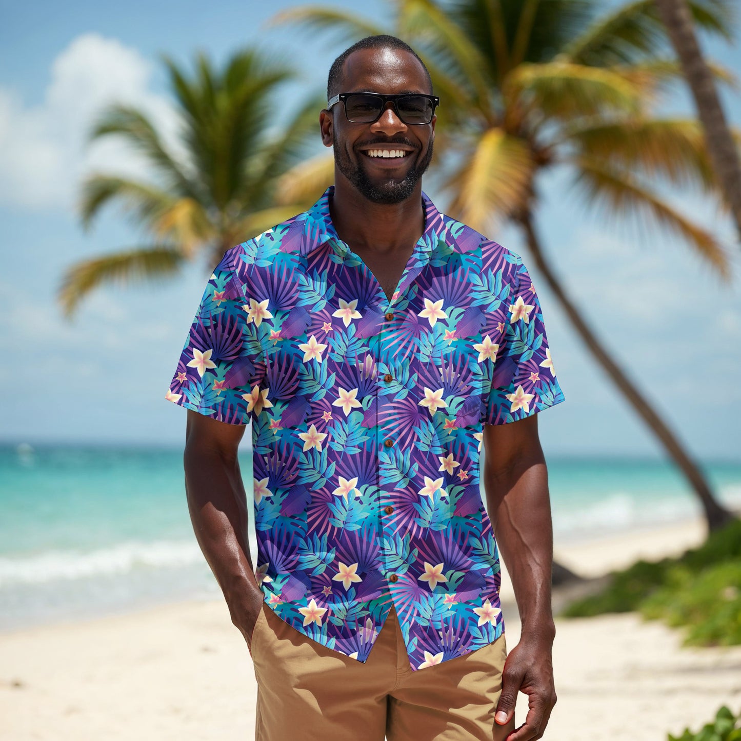 "Purple Paradise Blooms" Hawaiian Shirt - 100% Cotton