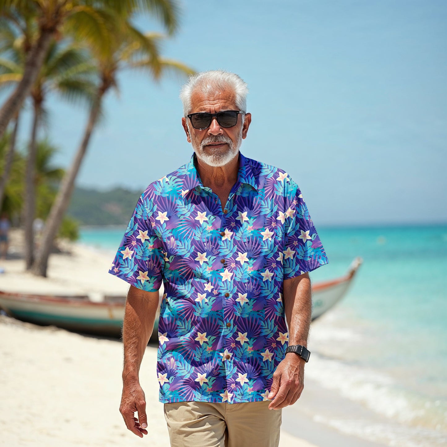 "Purple Paradise Blooms" Hawaiian Shirt - 100% Cotton