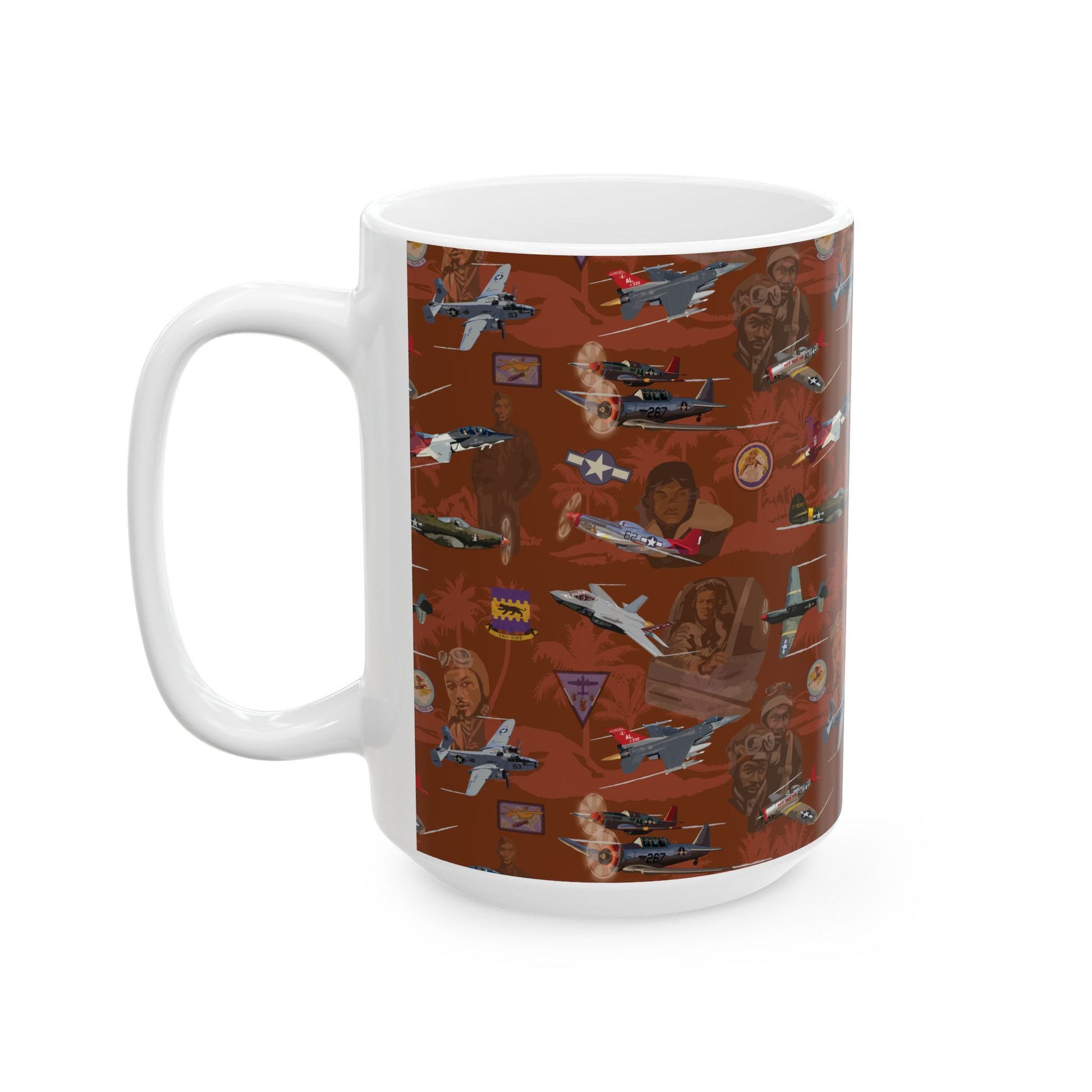 Red ceramic mug with a strong Tuskegee visual, blending school spirit with functionality in both 11oz and 15oz sizes.