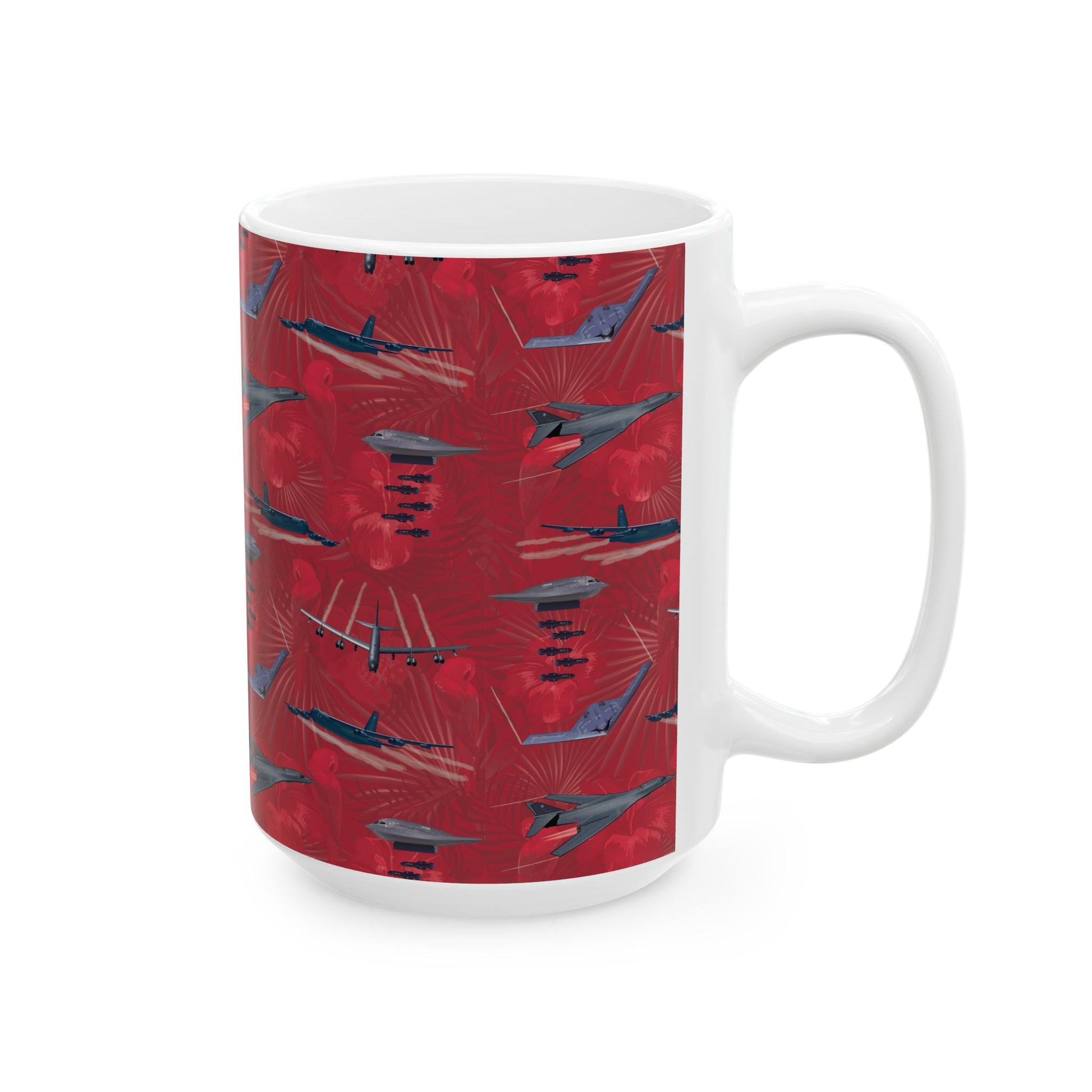 Red ceramic mug with a design honoring the legacy of the B-17 Flying Fortress, a perfect keepsake for collectors, available in 11oz and 15oz sizes.