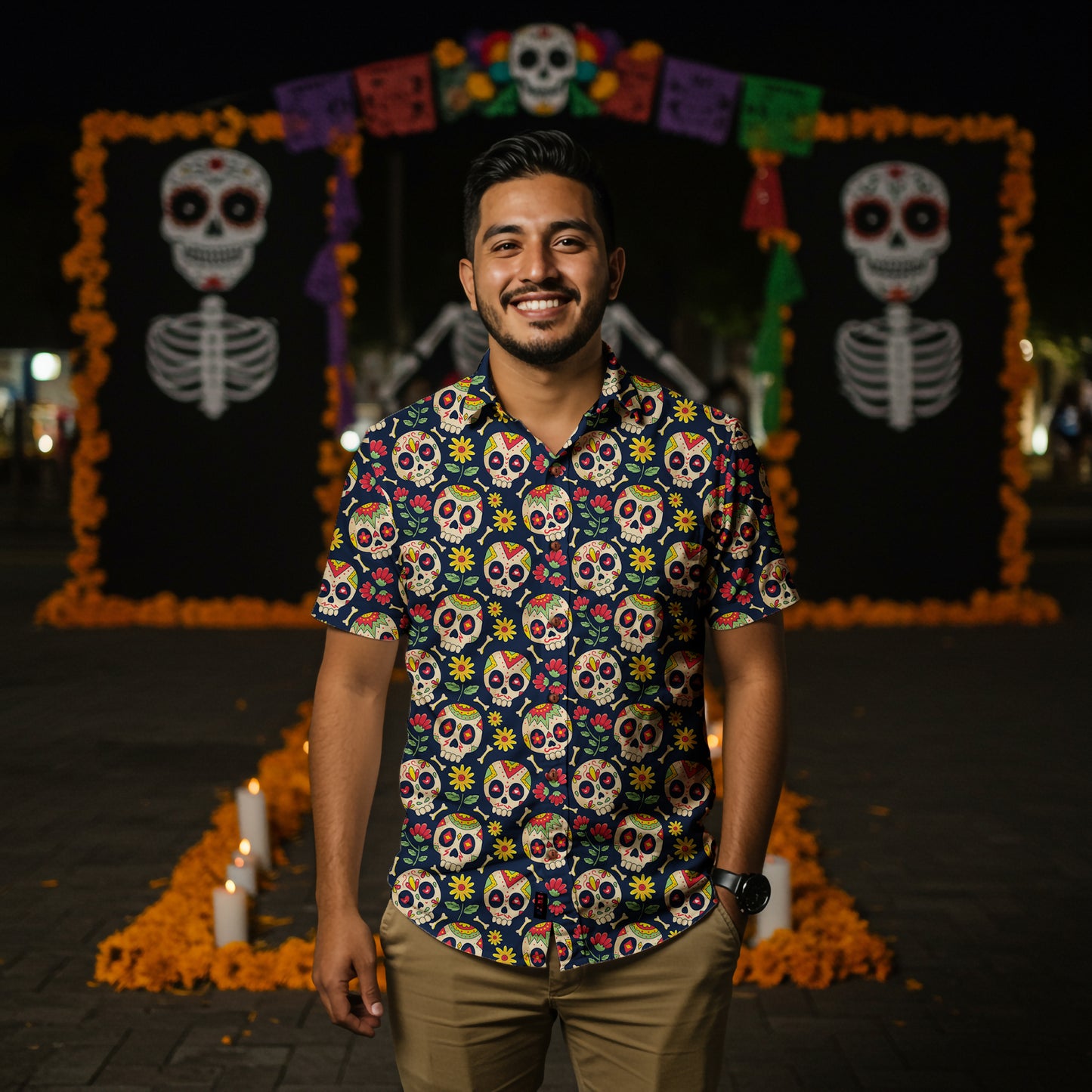 "Sugar Skull Fiesta" Cotton Celebration Shirt