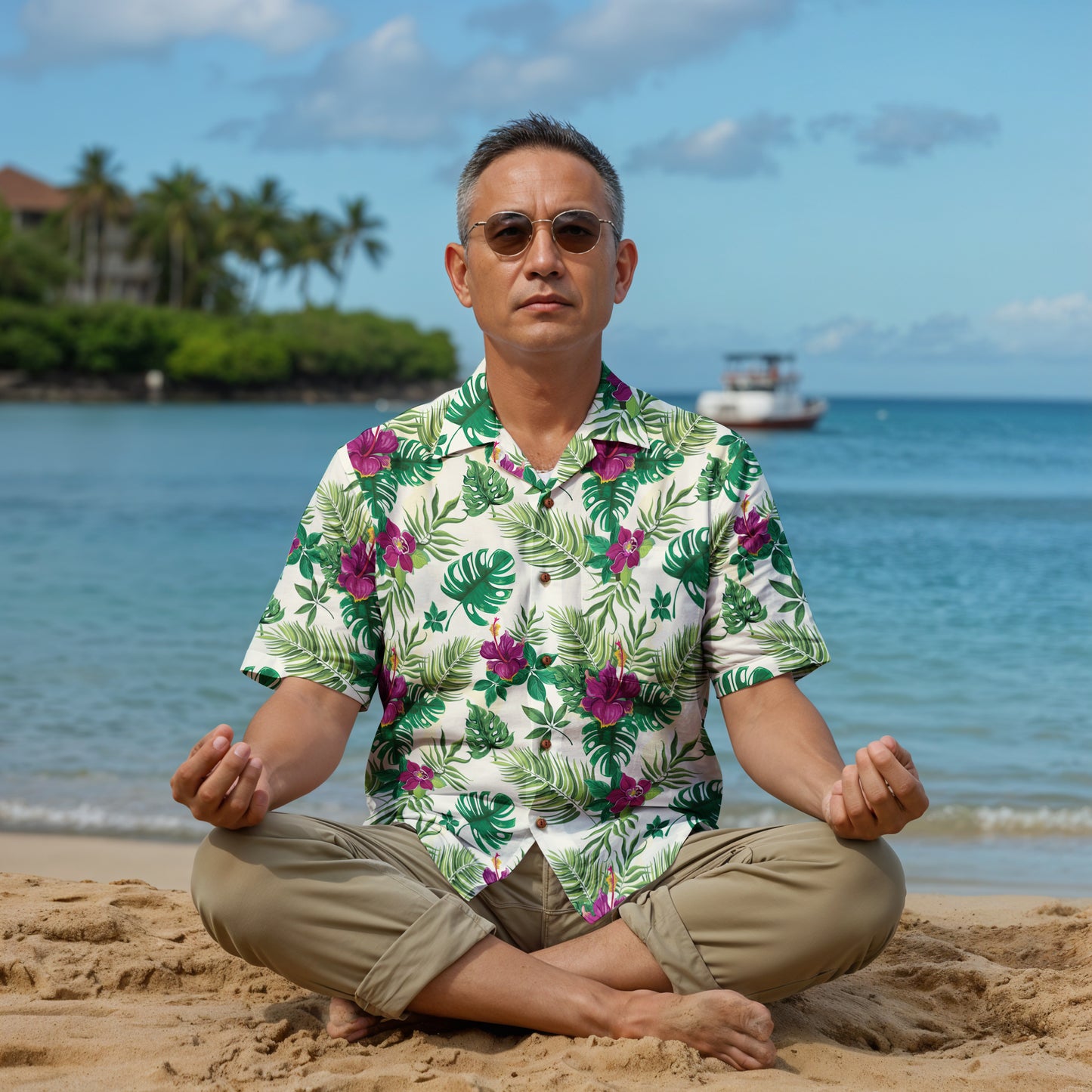 "Sunny Hibiscus Blooms"  Hawaiian Shirt - 100% Cotton