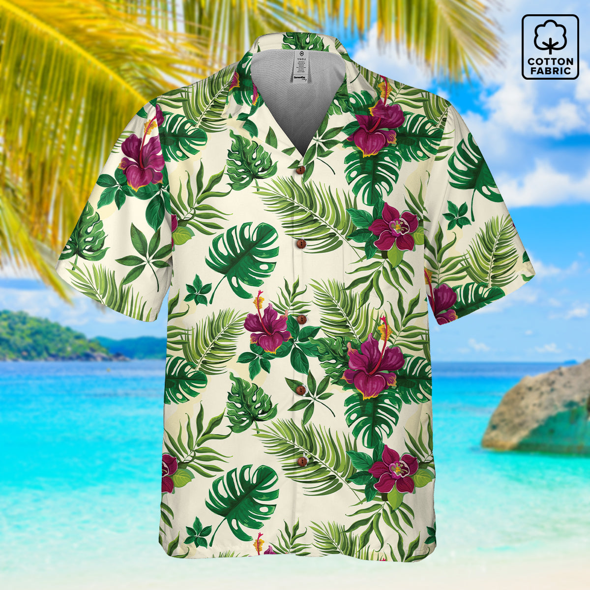 "Sunny Hibiscus Blooms"  Hawaiian Shirt - 100% Cotton