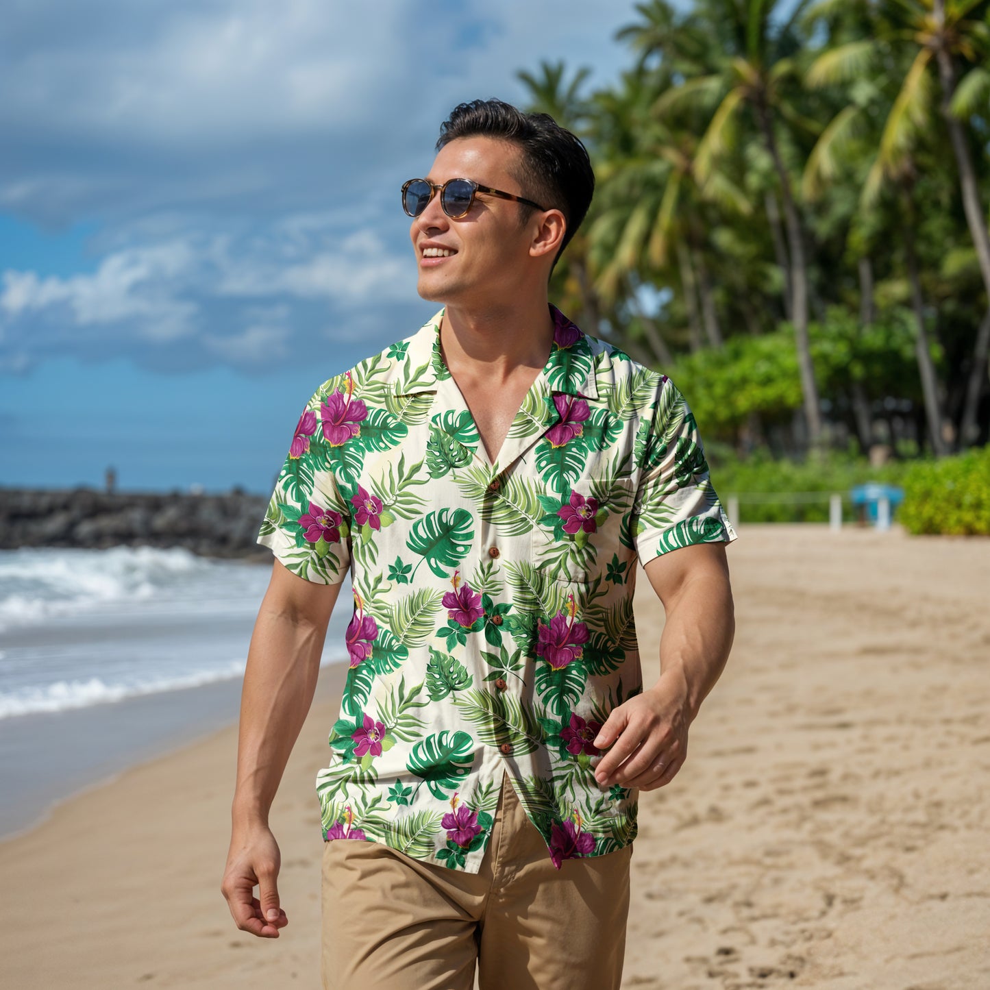 "Sunny Hibiscus Blooms"  Hawaiian Shirt - 100% Cotton