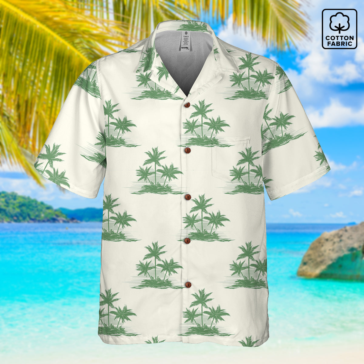 "Three Palm Island" Hawaiian Shirt - 100% Cotton