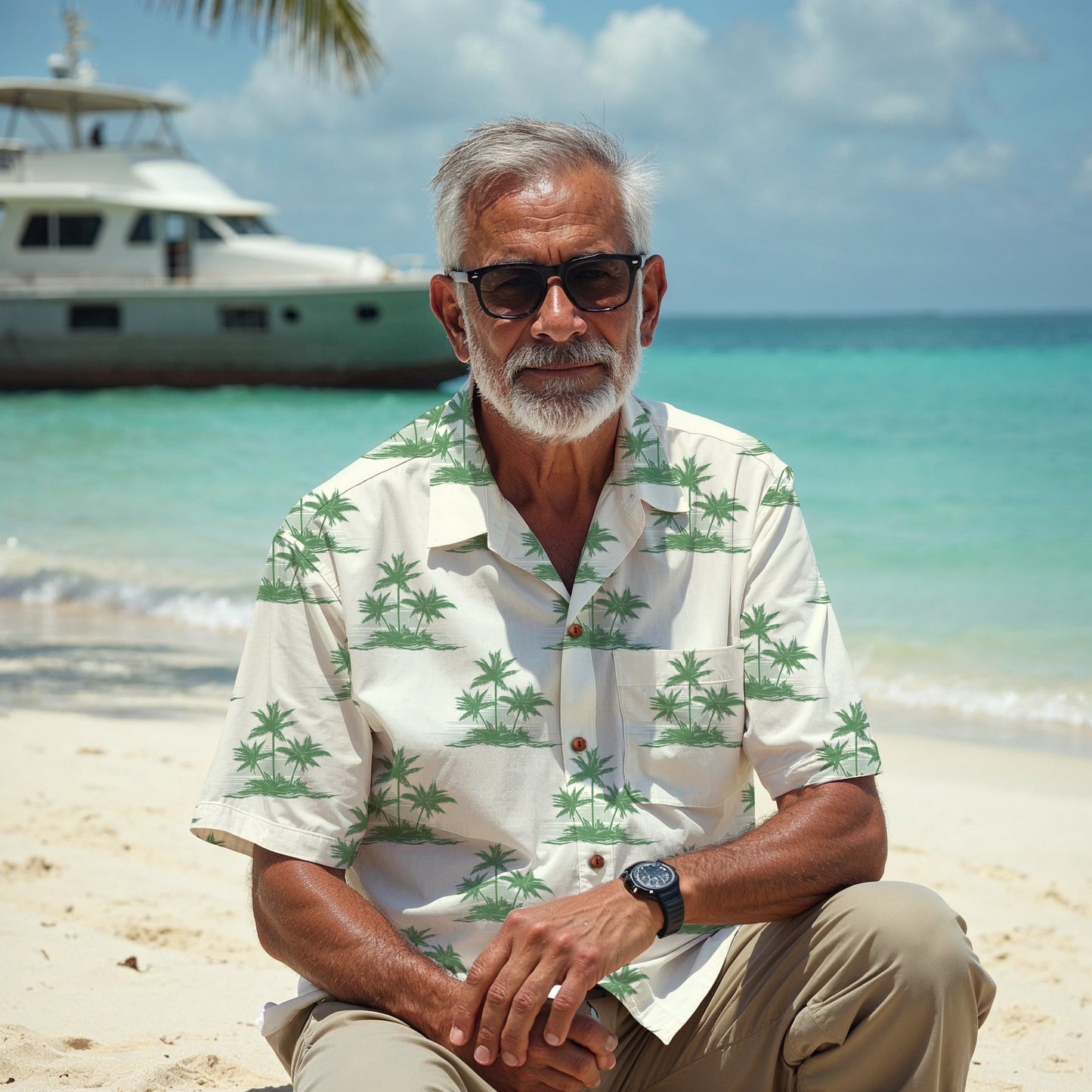 "Three Palm Island" Hawaiian Shirt - 100% Cotton