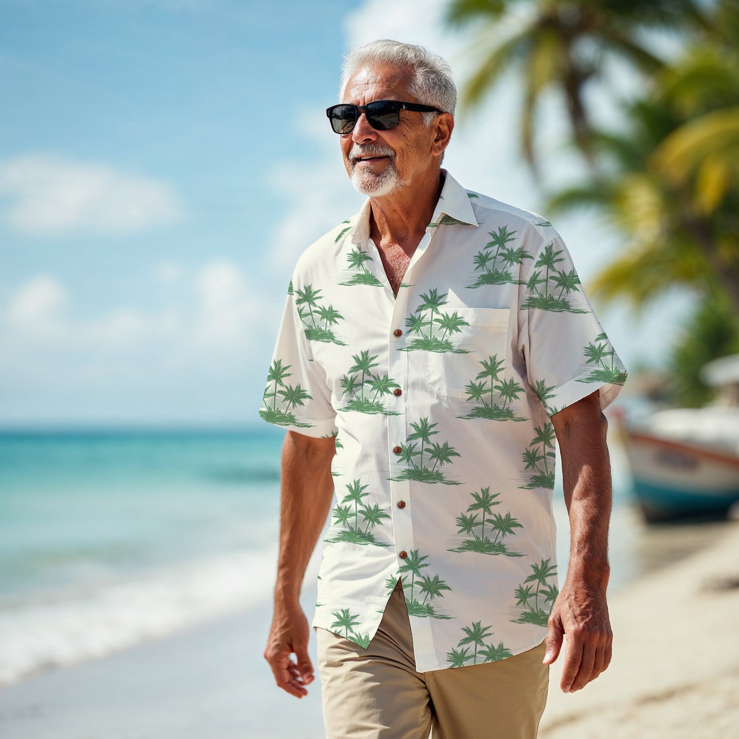 "Three Palm Island" Hawaiian Shirt - 100% Cotton