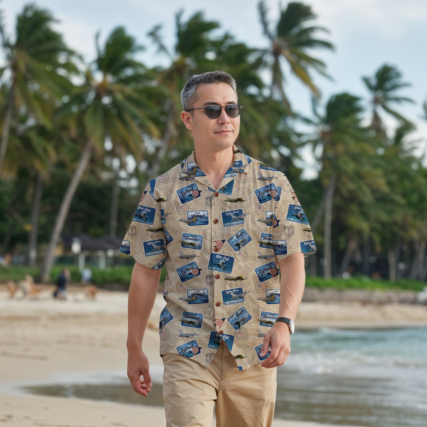 Hawaiian Shirt - Tribute to Current Fighter Jets of the USAF 100% Cotton! - Beige