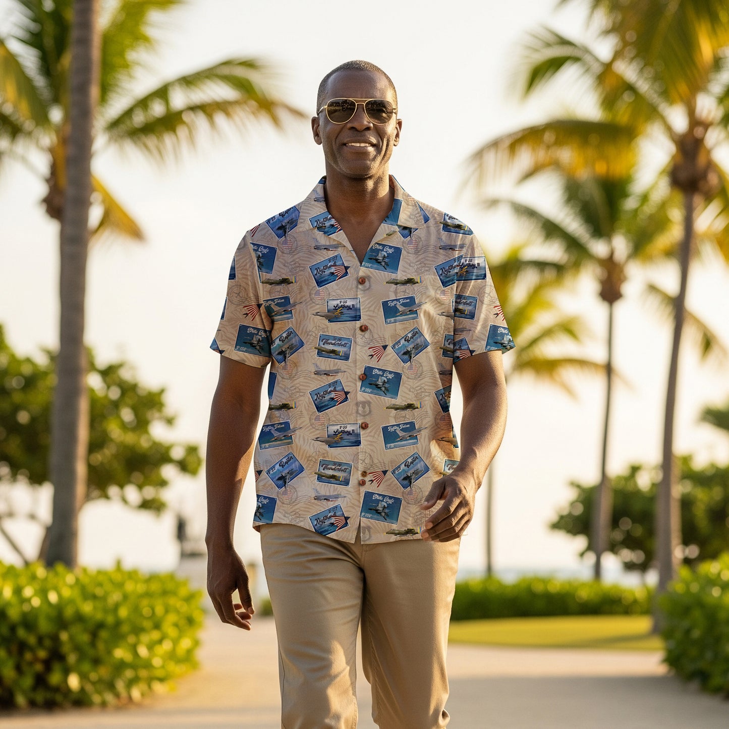 Hawaiian Shirt - Tribute to Current Fighter Jets of the USAF 100% Cotton! - Beige