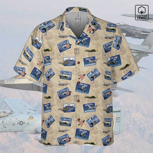 Hawaiian Shirt - Tribute to Current Fighter Jets of the USAF 100% Cotton! - Beige