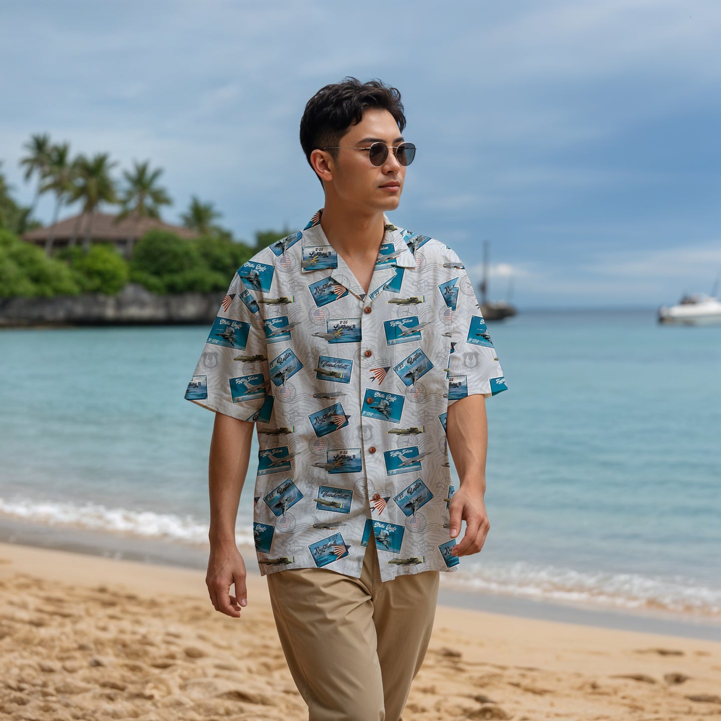 Hawaiian Shirt - Tribute to Current Fighter Jets of the USAF 100% Cotton! - White