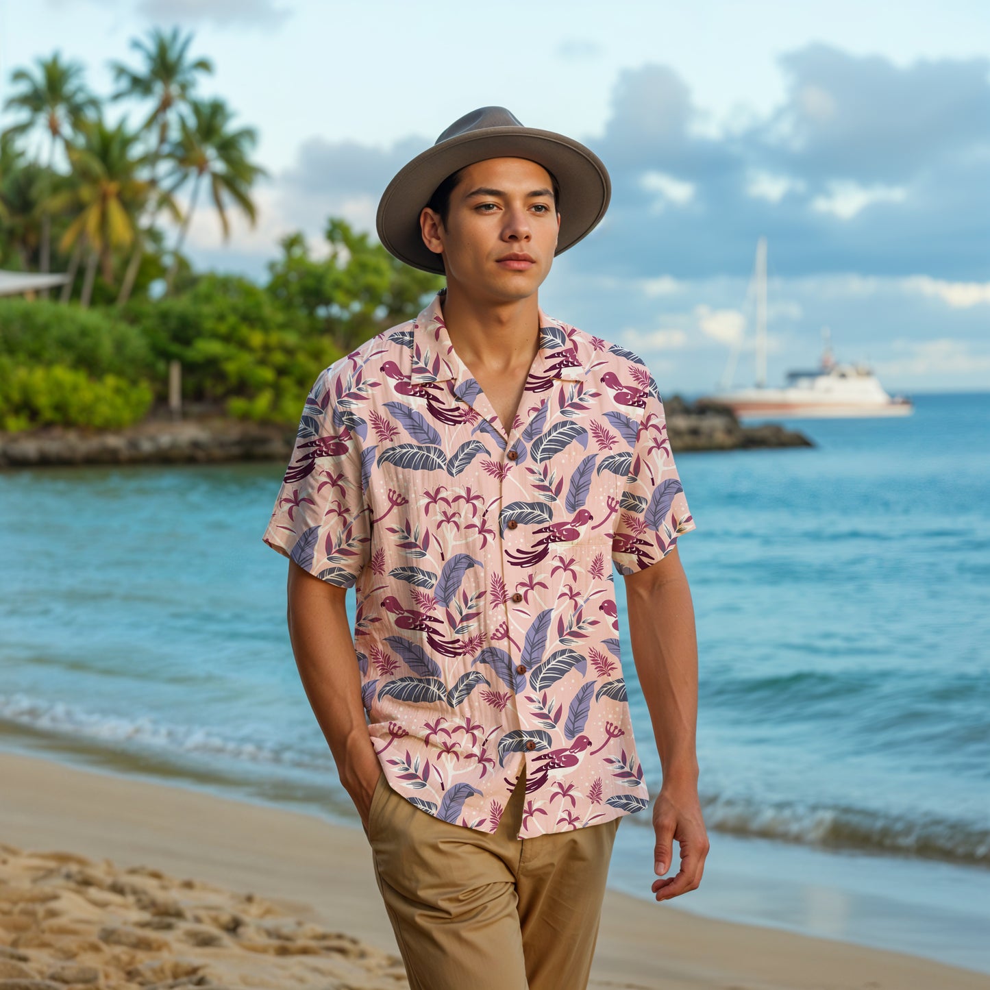 "Tropical Avian Whispers" Hawaiian Shirt - 100% Cotton
