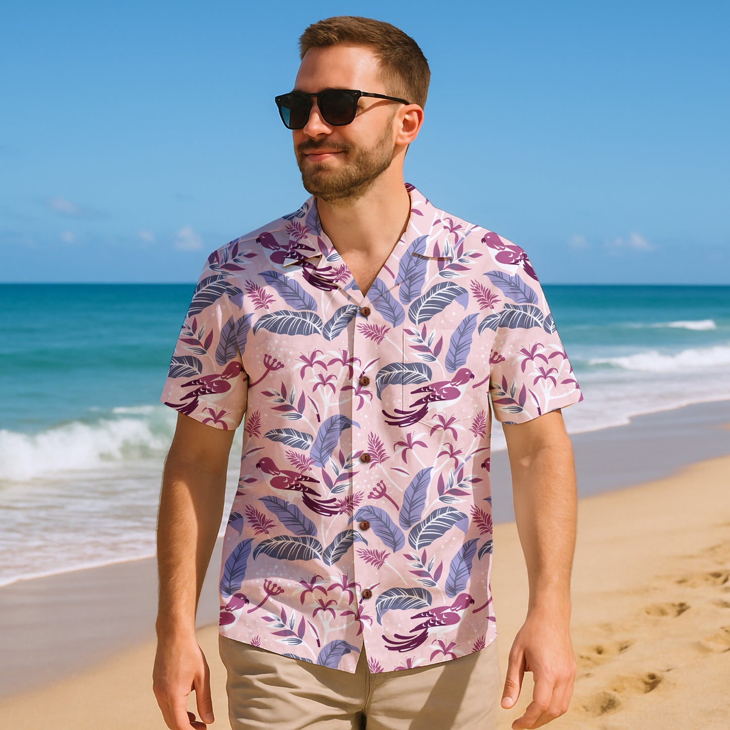"Tropical Avian Whispers" Hawaiian Shirt - 100% Cotton