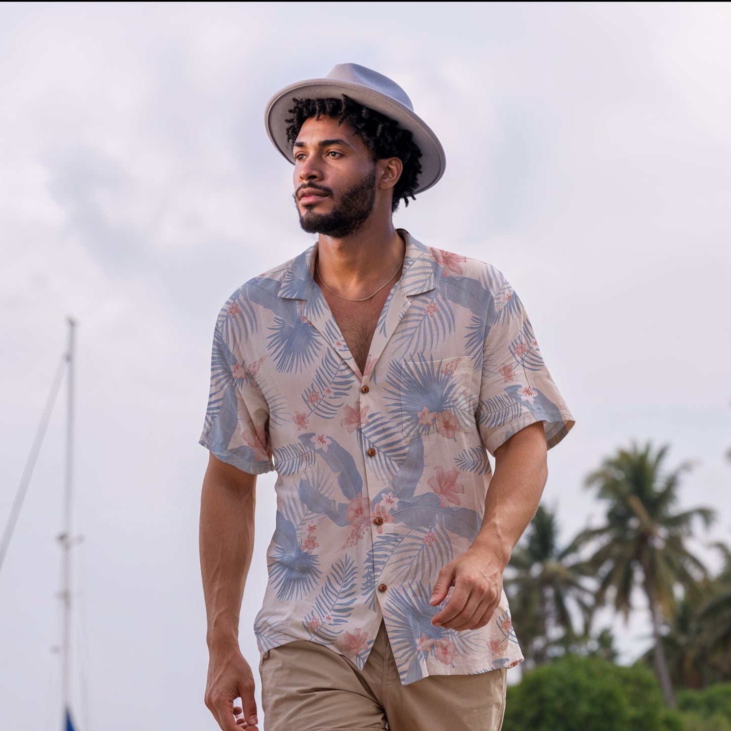 "Tropical Bliss, Coral Hibiscus" Hawaiian Shirt - 100%  Cotton