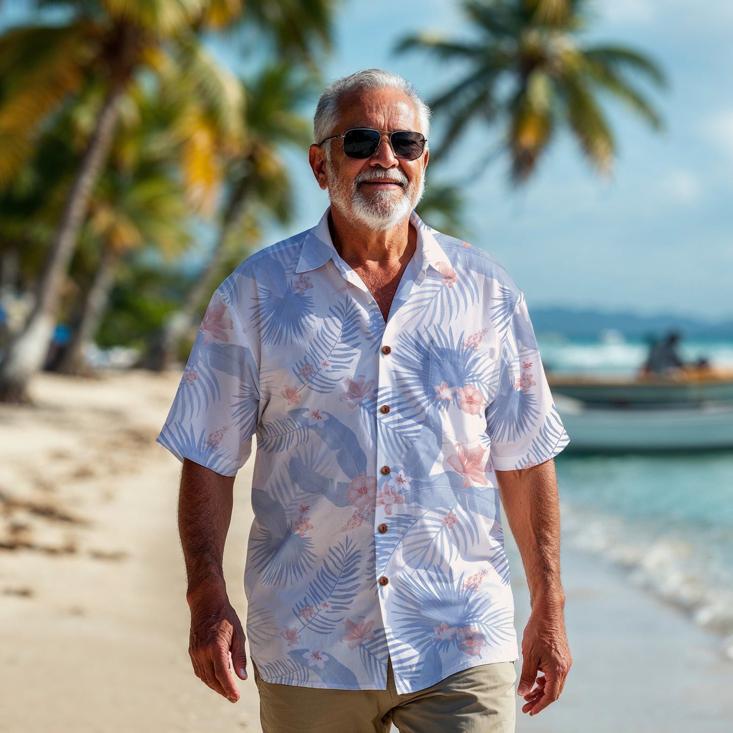 "Tropical Bliss, Coral Hibiscus" Hawaiian Shirt - 100%  Cotton