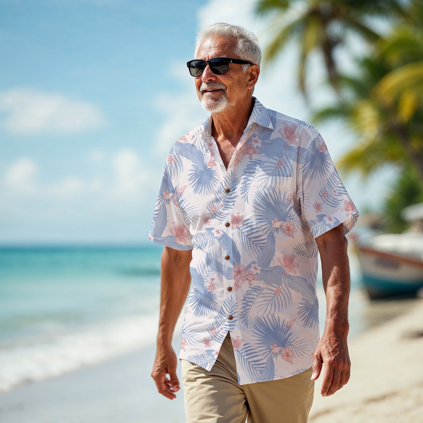 "Tropical Bliss, Coral Hibiscus" Hawaiian Shirt - 100%  Cotton