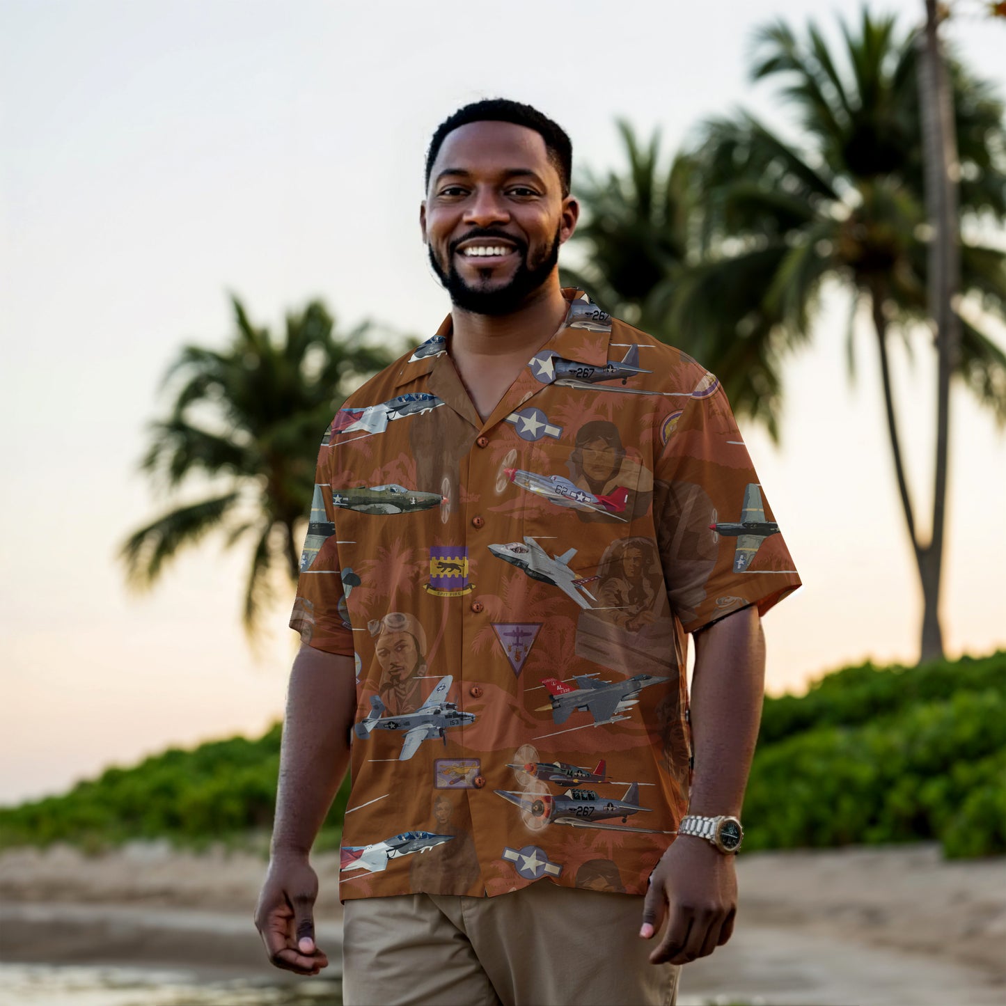 "Tuskegee Airmen" Hawaiian Tribute Shirt Red 100%  Cotton