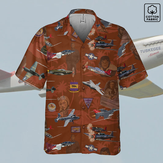 "Tuskegee Airmen" Hawaiian Tribute Shirt Red 100%  Cotton