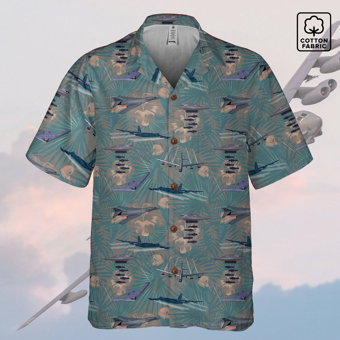"USAF Bombers" Tribute Hawaiian Shirt, Green 100% Cotton!
