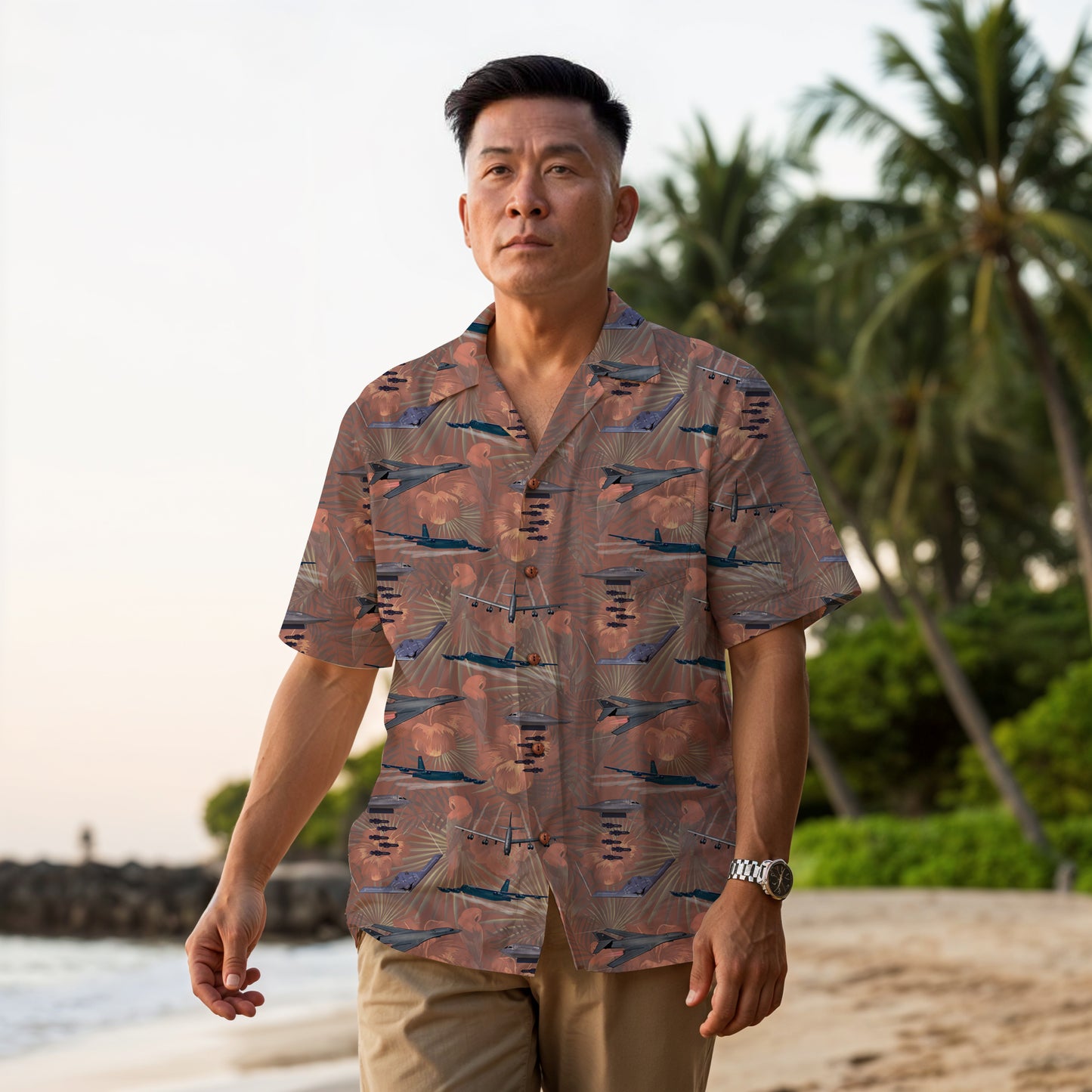"USAF Bombers" Tribute Hawaiian Shirt, Beige 100% Cotton!