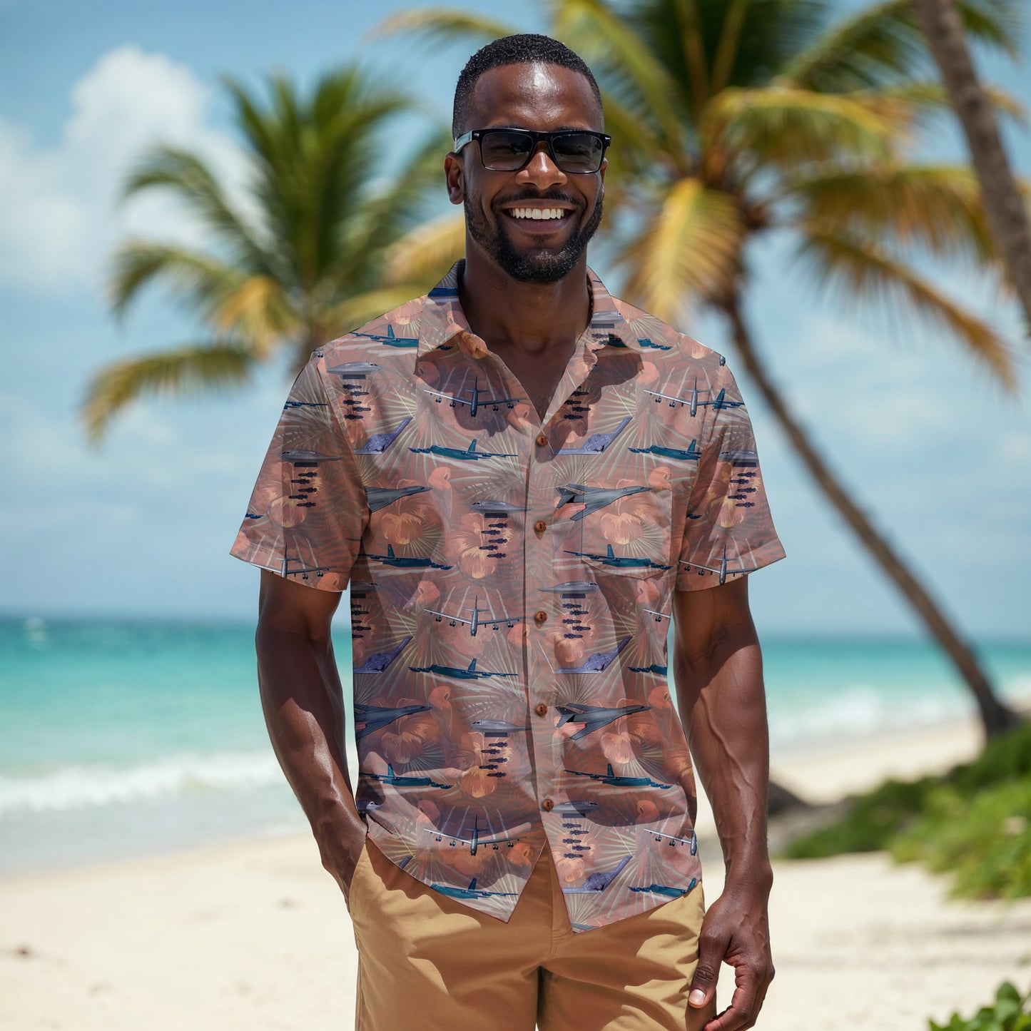 "USAF Bombers" Tribute Hawaiian Shirt, Beige 100% Cotton!