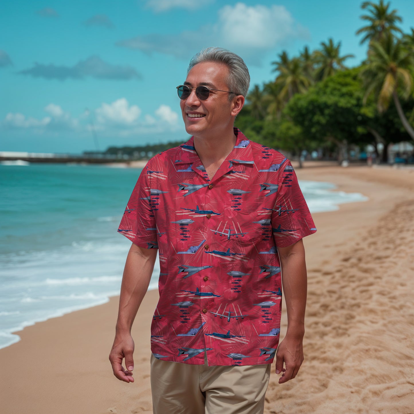 "USAF Bombers" Tribute Hawaiian Shirt, Red 100% Cotton!