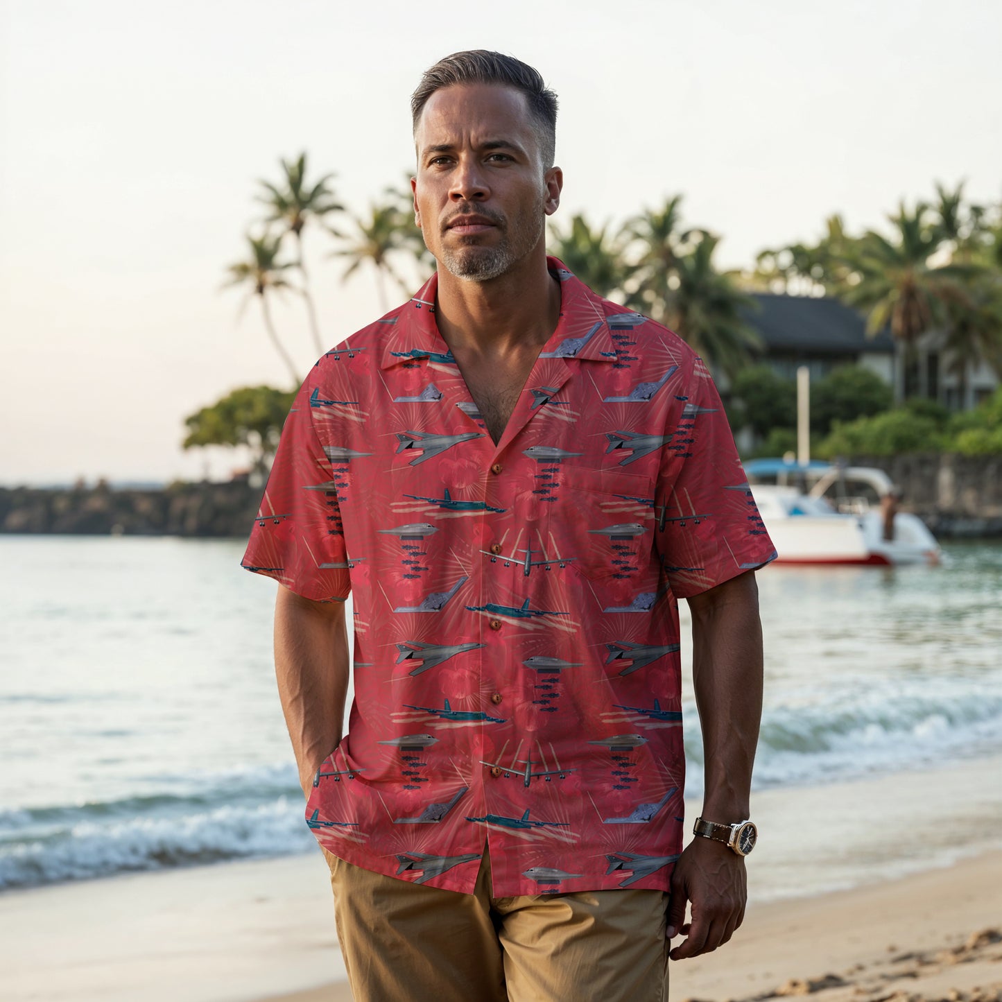 "USAF Bombers" Tribute Hawaiian Shirt, Red 100% Cotton!
