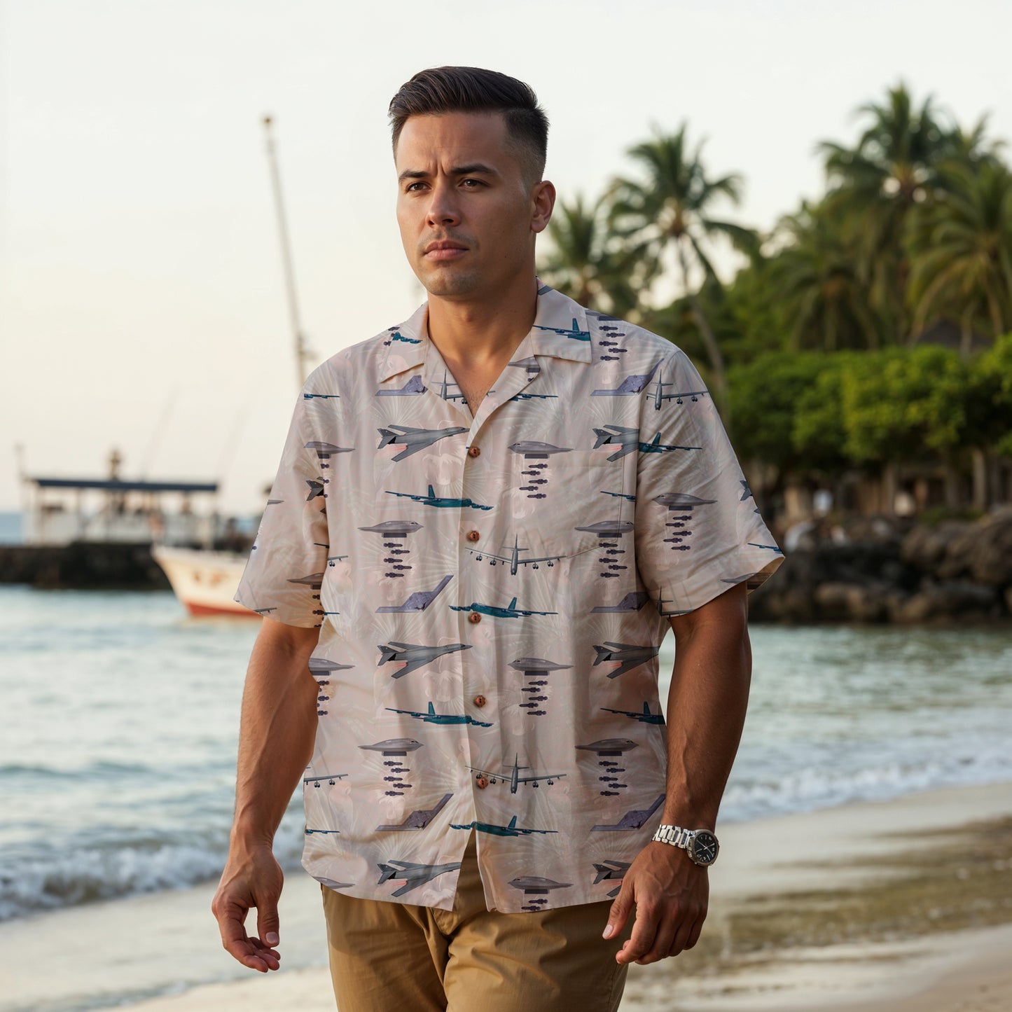 "USAF Bombers" Tribute Hawaiian Shirt, White 100% Cotton!