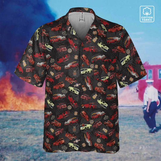 Hawaiian Shirt - "Vietnam Era Crash Trucks" - Black 100% Cotton