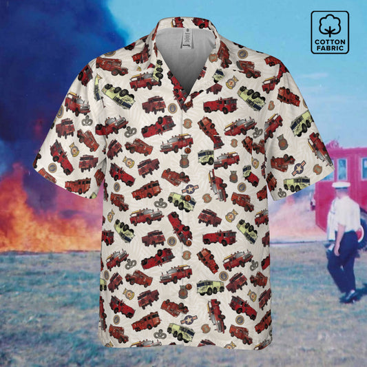 Hawaiian Shirt - "Vietnam Era Crash Trucks" - White 100% Cotton