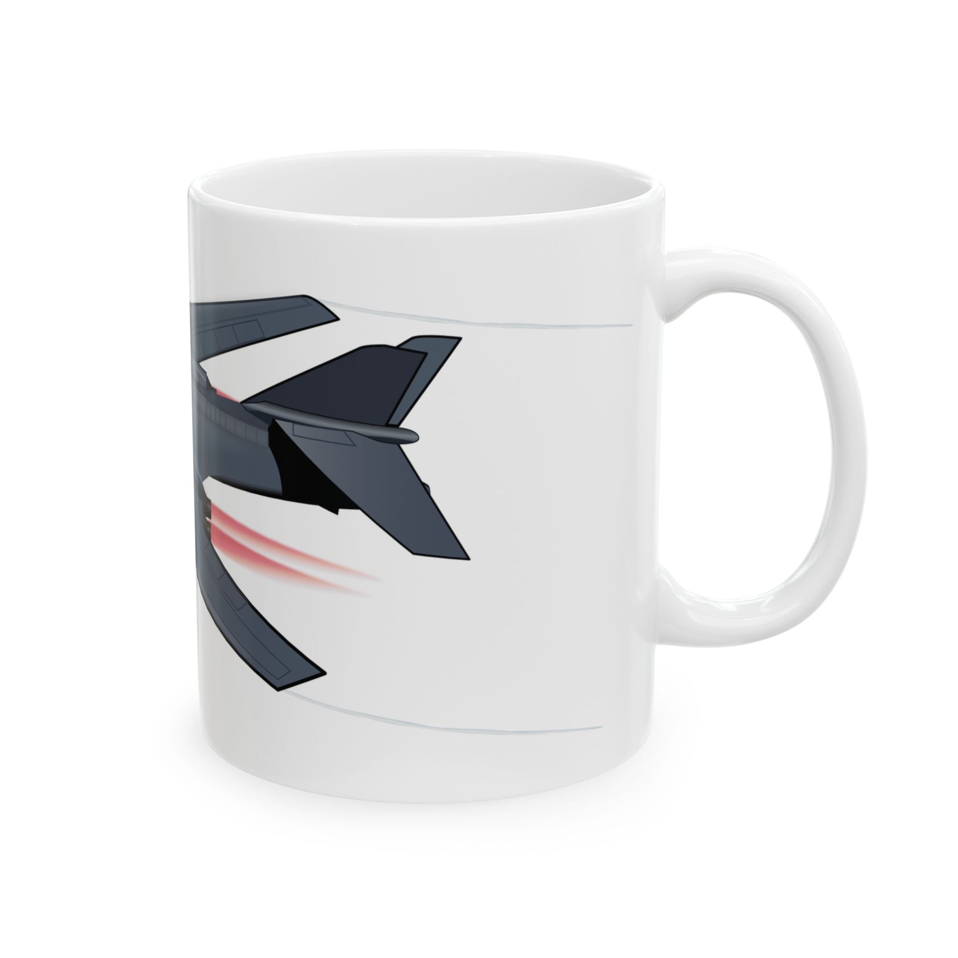 B-1B Lancer ceramic mug with a bold bomber graphic, available in 11oz and 15oz sizes, microwave and dishwasher safe.