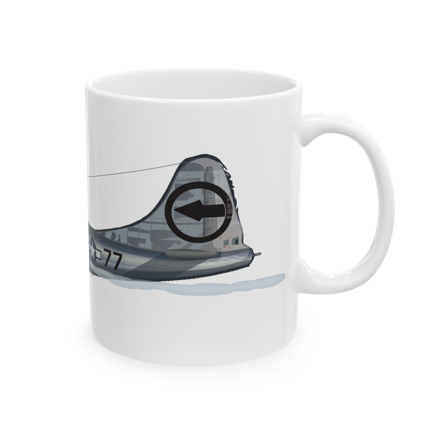 B-29 Bockscar ceramic mug with a bold bomber graphic, available in 11oz and 15oz sizes, microwave and dishwasher safe.
