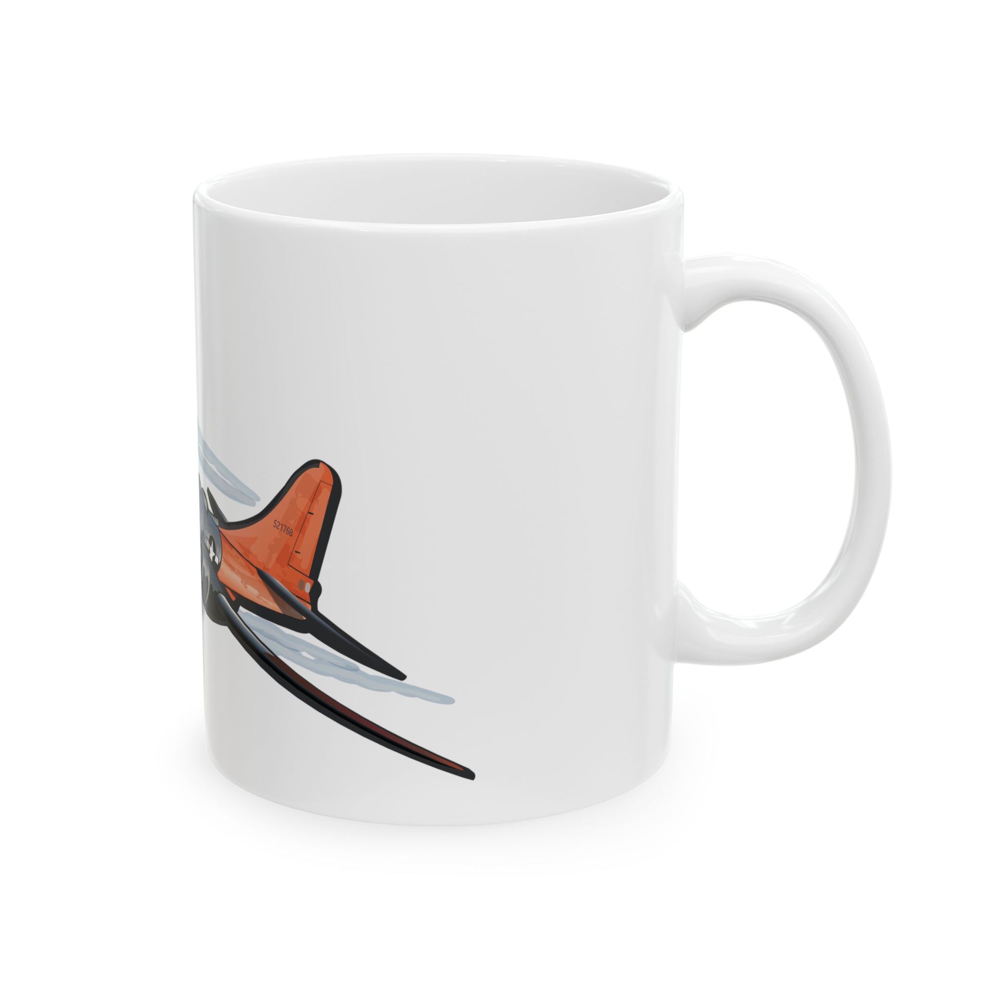 B-29 Kee Bird ceramic mug with a bold bomber graphic, available in 11oz and 15oz sizes, microwave and dishwasher safe.