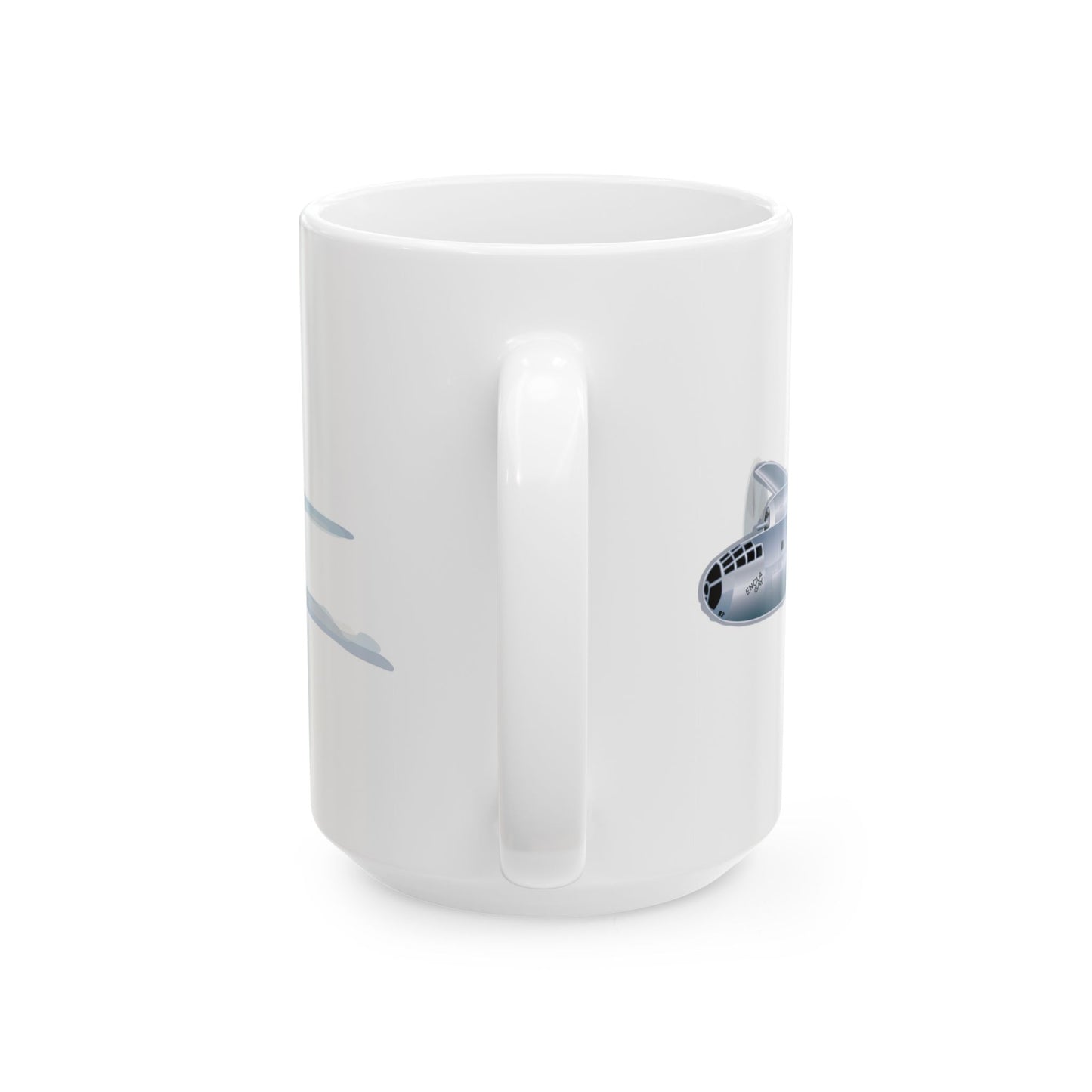 Vintage-style Enola Gay B-29 ceramic mug in 11oz and 15oz sizes, ideal for World War II aircraft collectors