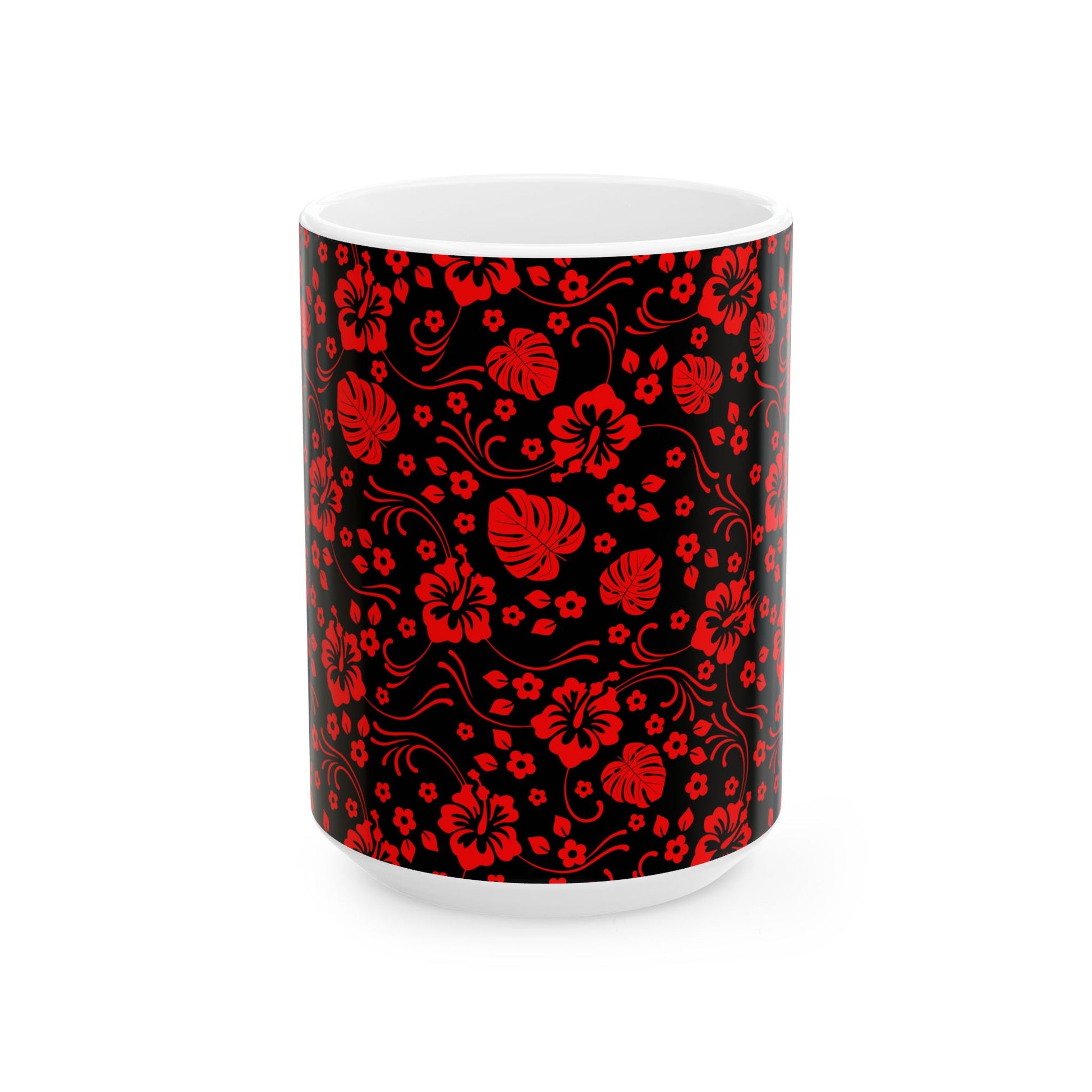 Sleek black ceramic mug with Black Sands collection artwork, 11oz and 15oz sizes, ideal for daily use or gifting.
