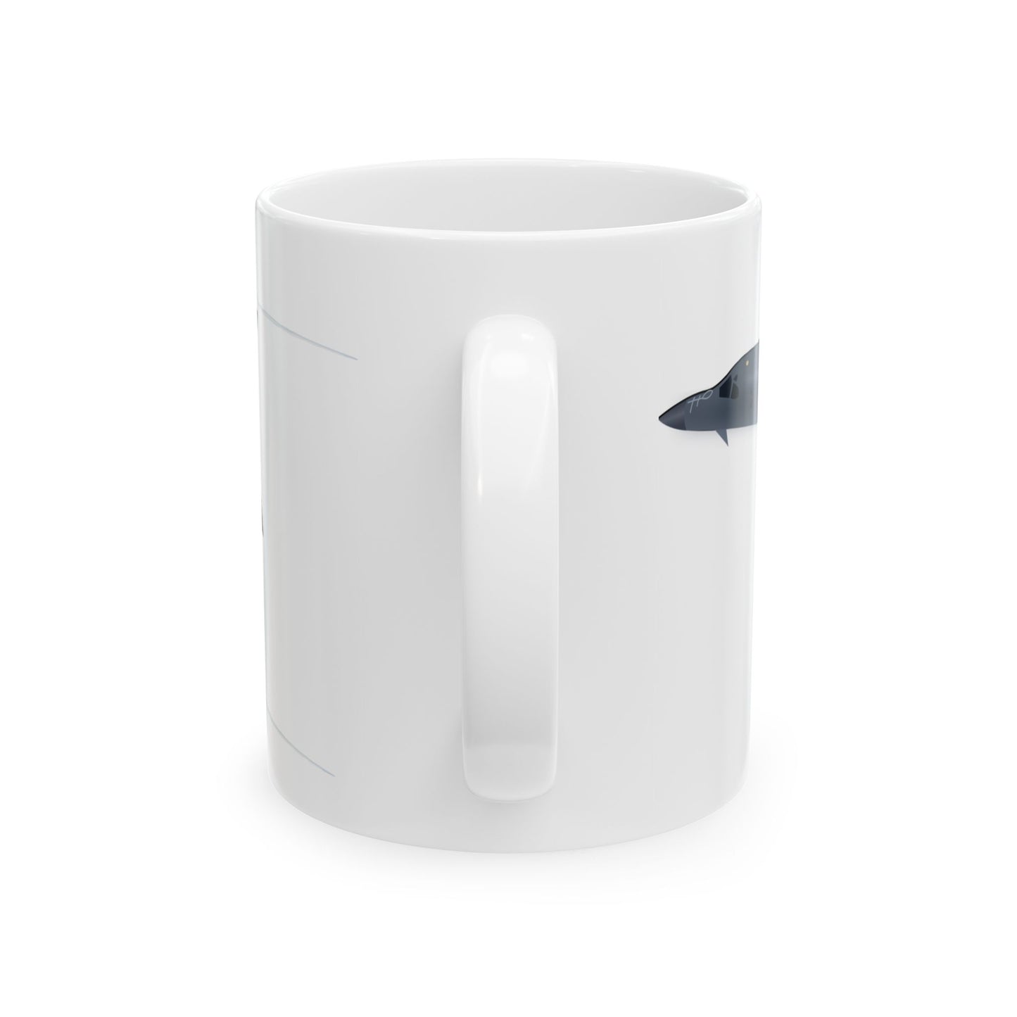B-1B Lancer ceramic mug with a sleek bomber design, ideal for collectors, available in 11oz and 15oz sizes, microwave and dishwasher safe.