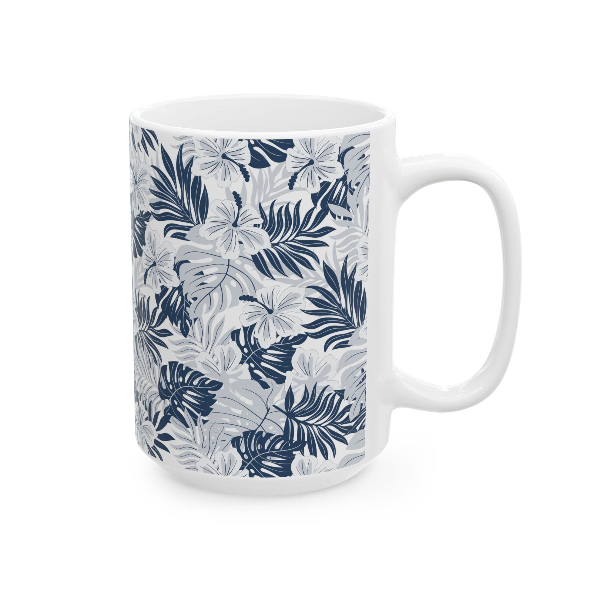 Simple white ceramic mug with smooth finish, ideal for custom designs or personal use, available in 11oz and 15oz sizes.