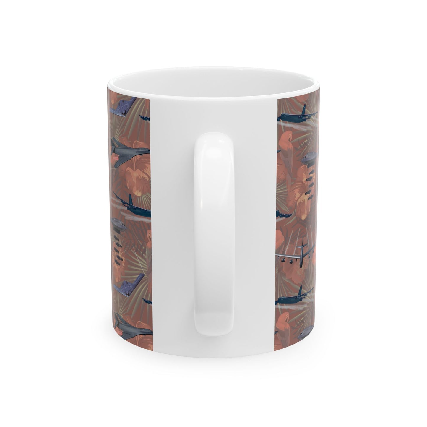 Red ceramic mug with a design celebrating the legacy of the B-17 Flying Fortress, ideal for collectors, available in 11oz and 15oz sizes.