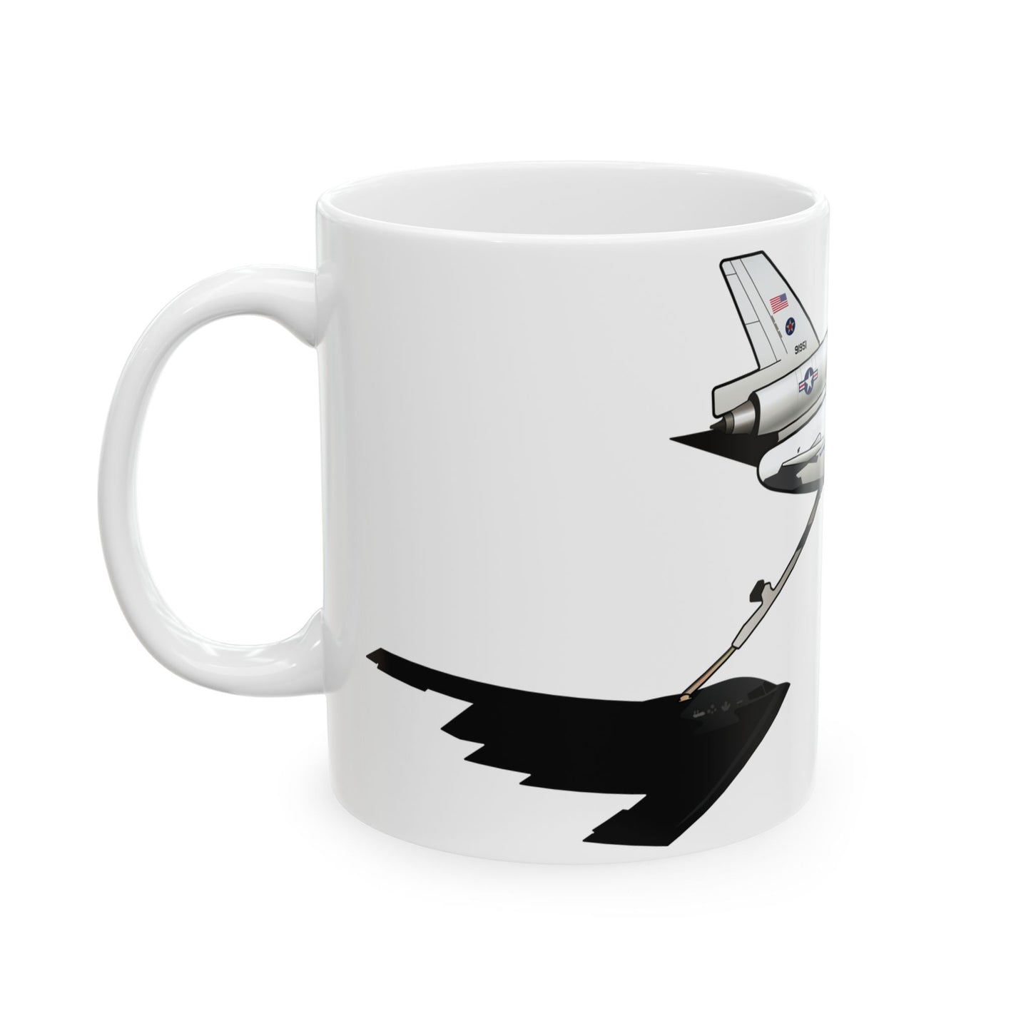 Ceramic mug showcasing the KC-10 Extender aircraft, available in 11oz and 15oz sizes, great for daily use or display.