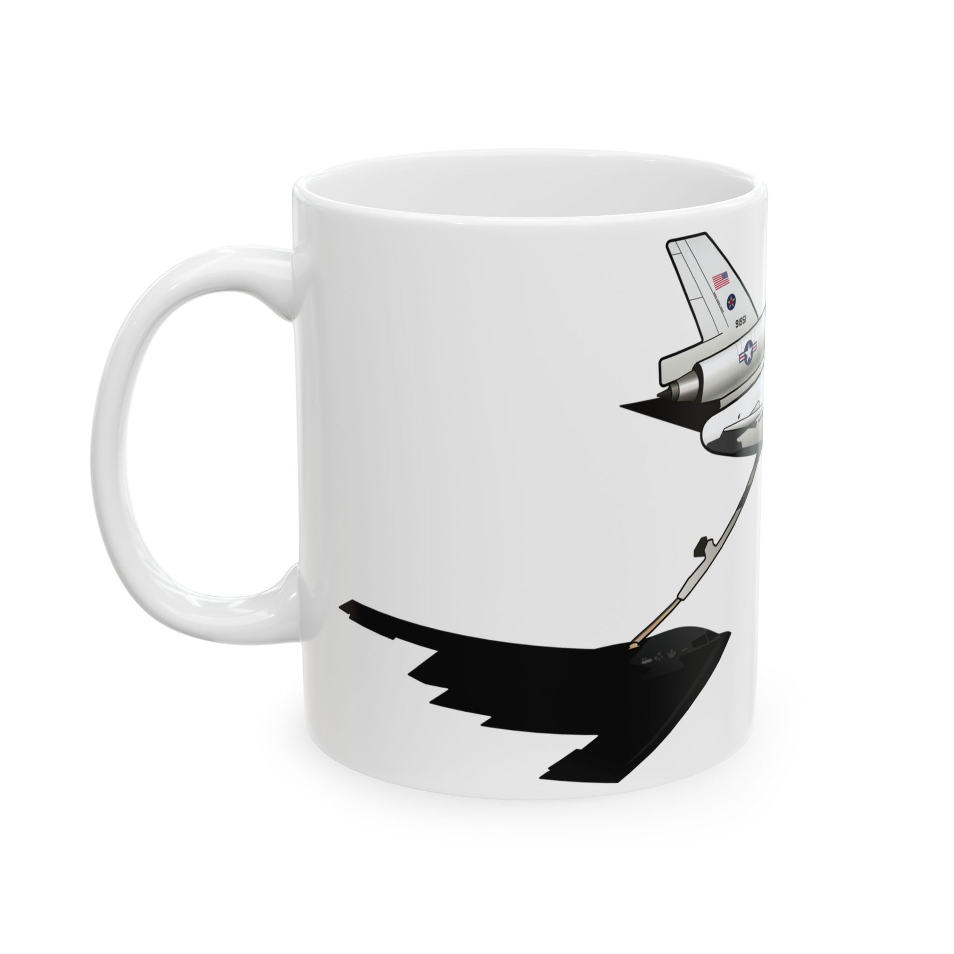 Ceramic mug showcasing the KC-10 Extender aircraft, available in 11oz and 15oz sizes, great for daily use or display.