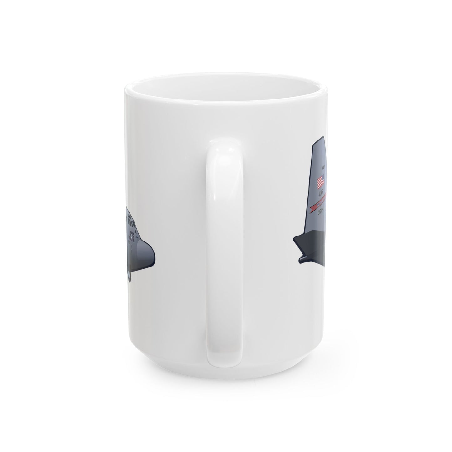 KC-46 NH Guard ceramic mug featuring a striking aircraft design, available in 11oz and 15oz sizes, perfect for aviation collectors.