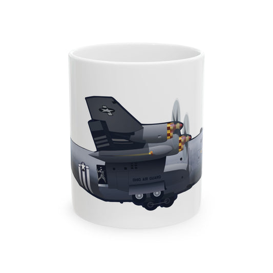 KC-46 NH Guard ceramic mug featuring a detailed aircraft design, available in 11oz and 15oz sizes, perfect for aviation enthusiasts.